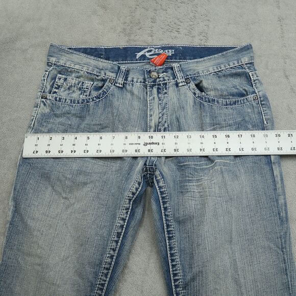 Request Jeans Mens Size 32x32 (34x33 Real) Blue Straight Leg Thick Stitch Denim - Picture 13 of 15
